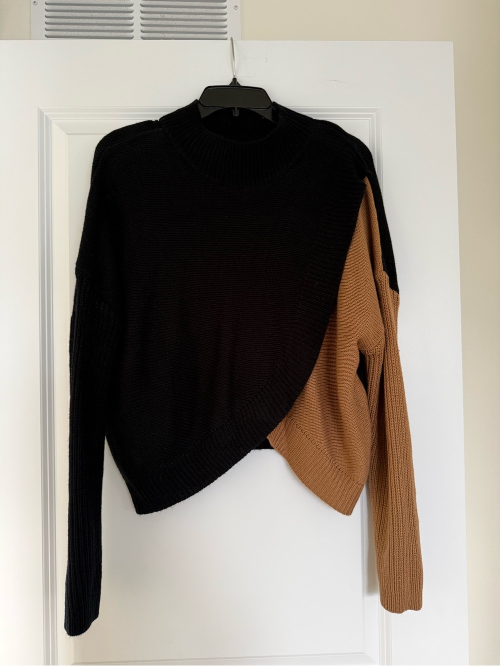 SHEIN Black and Camel Two-Tone Asymmetric Knit Sweater
